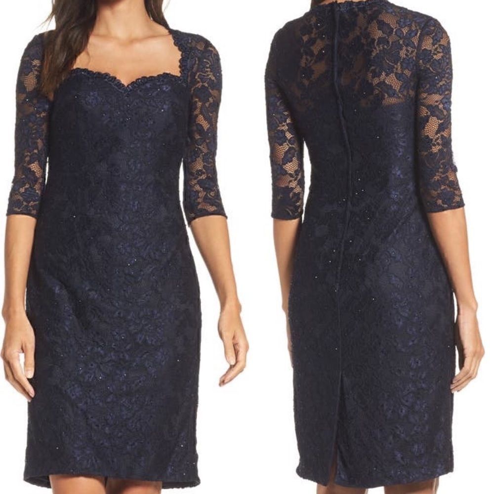 La Femme Navy Lace Cocktail Dress size 8 NWOT